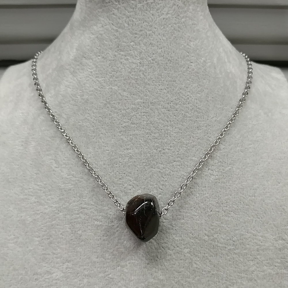 Garnet Necklace Natural Gemstone Crystal Pendant Stainless-Steel Chain 20"